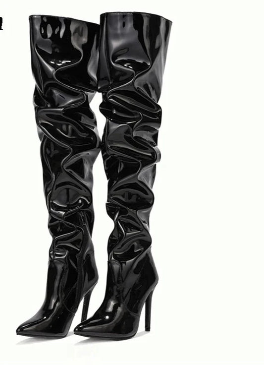 Patent Leather Over The Knee High Heel Boot