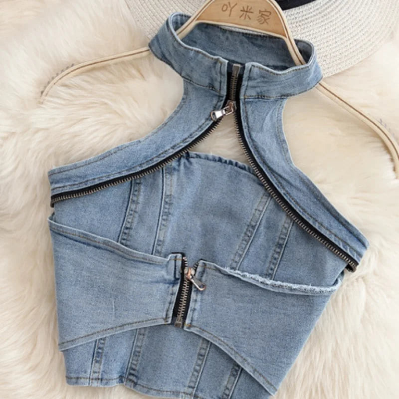 Vintage Denim Short Skirt Set