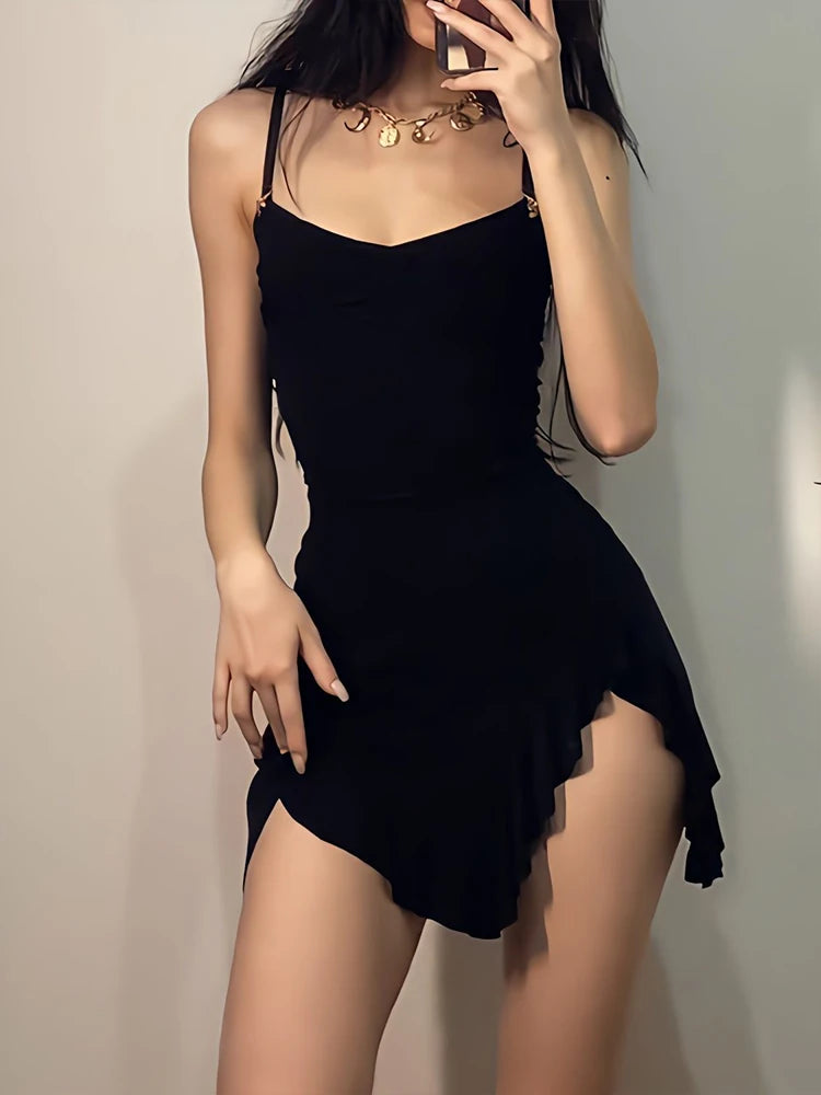 Black Split Ruffled Dress