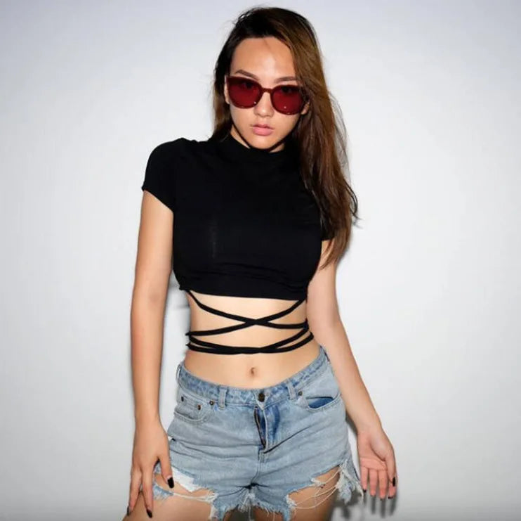 Black Crop Bandage T-Shirt