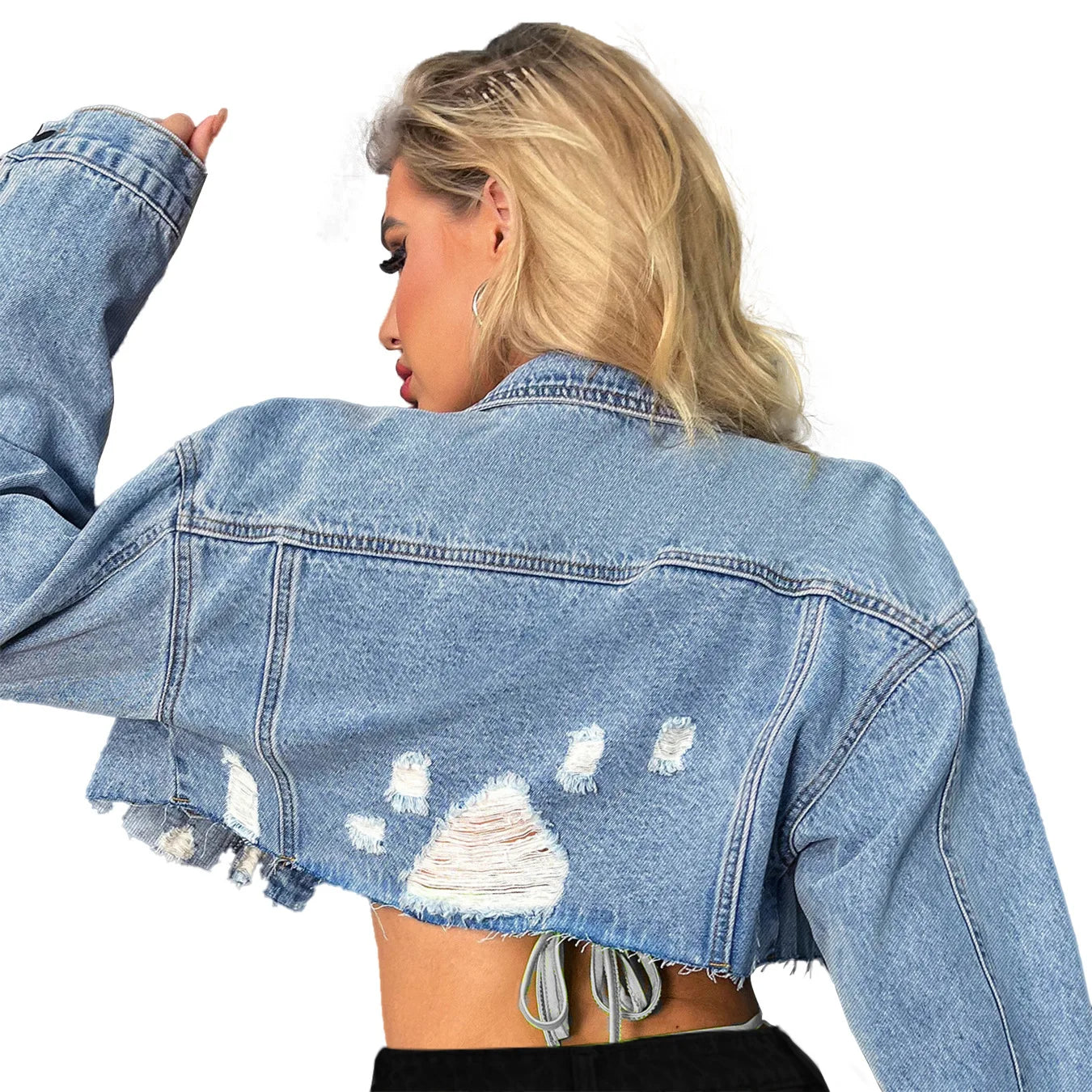 Long Sleeve Cropped Denim Jacket